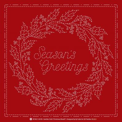 Sashiko Cloth Christmas Wreath-Red