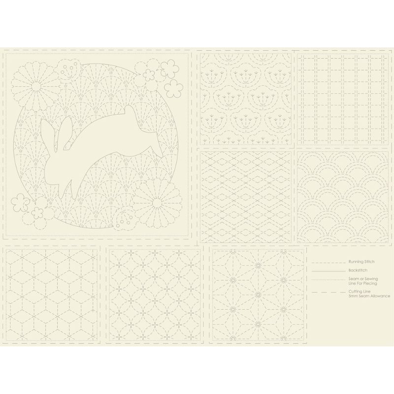 Sashiko Stitcheries Panels - Natural, Style: Rabbit