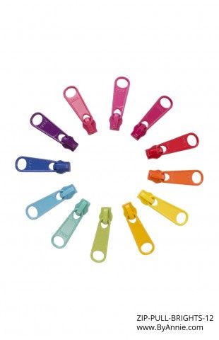 Zipper Pulls 12 pk - 2 Styles, Colour: Bright
