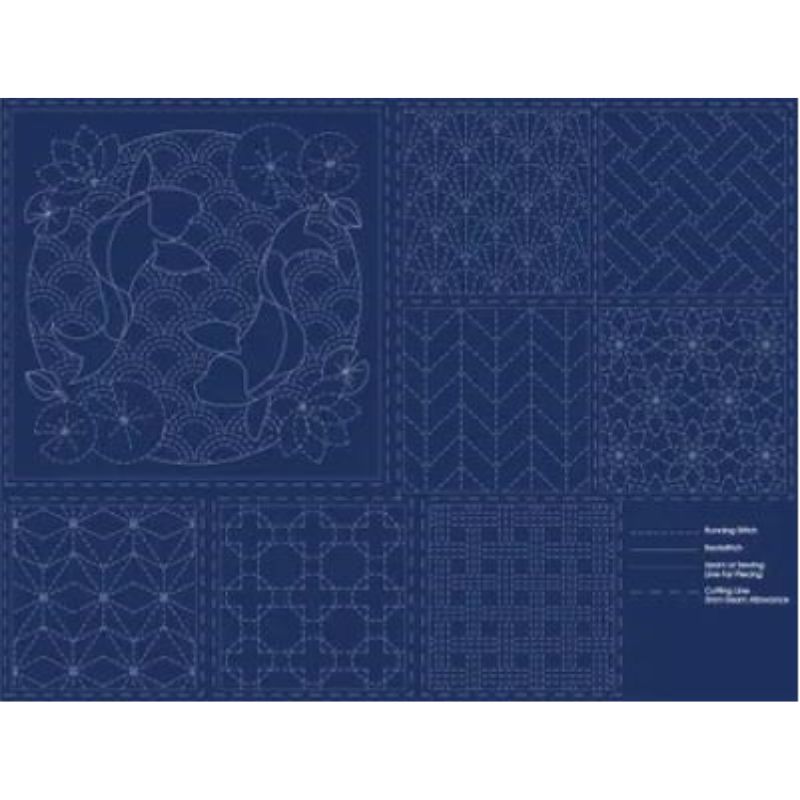 Sashiko Stitchery Panels - Navy, Print: Koi