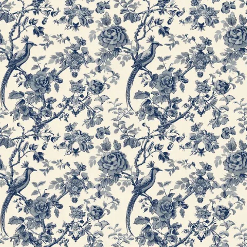 Toile de Jouy Range - per metre, Print: Pheasant - Blue