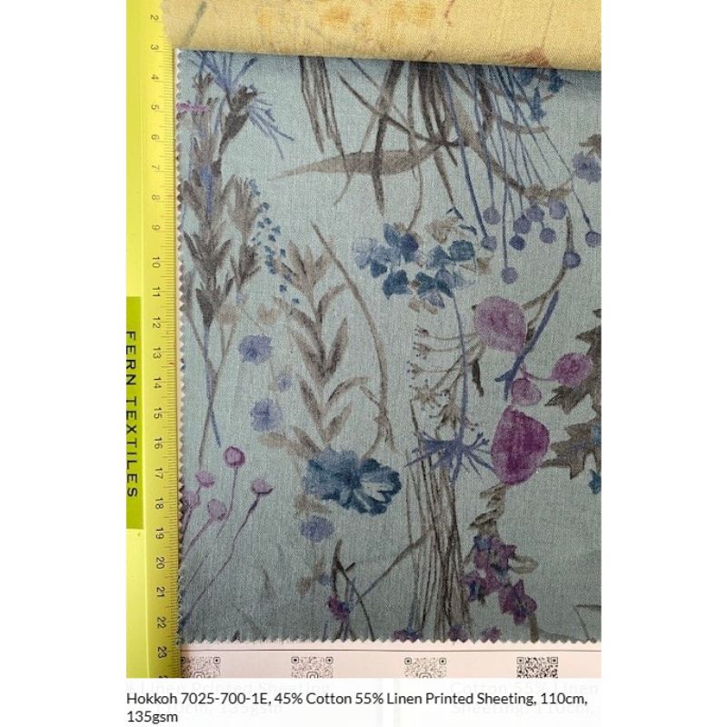 Cotton Linen Printed Sheeting per metre, Print: Blue Floral