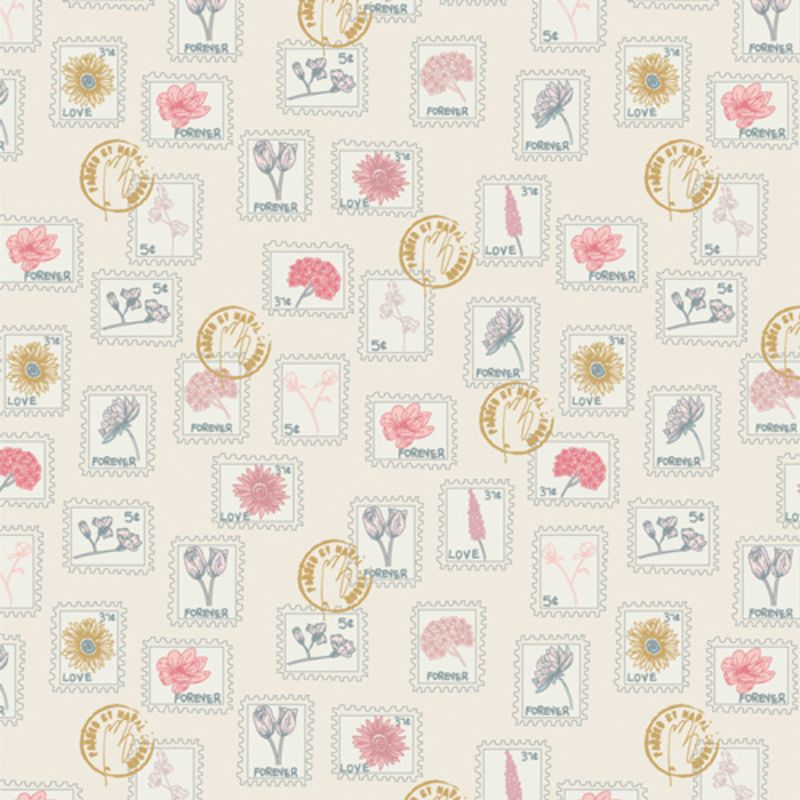Love Letters per metre, Print: Floral Postage Pearl