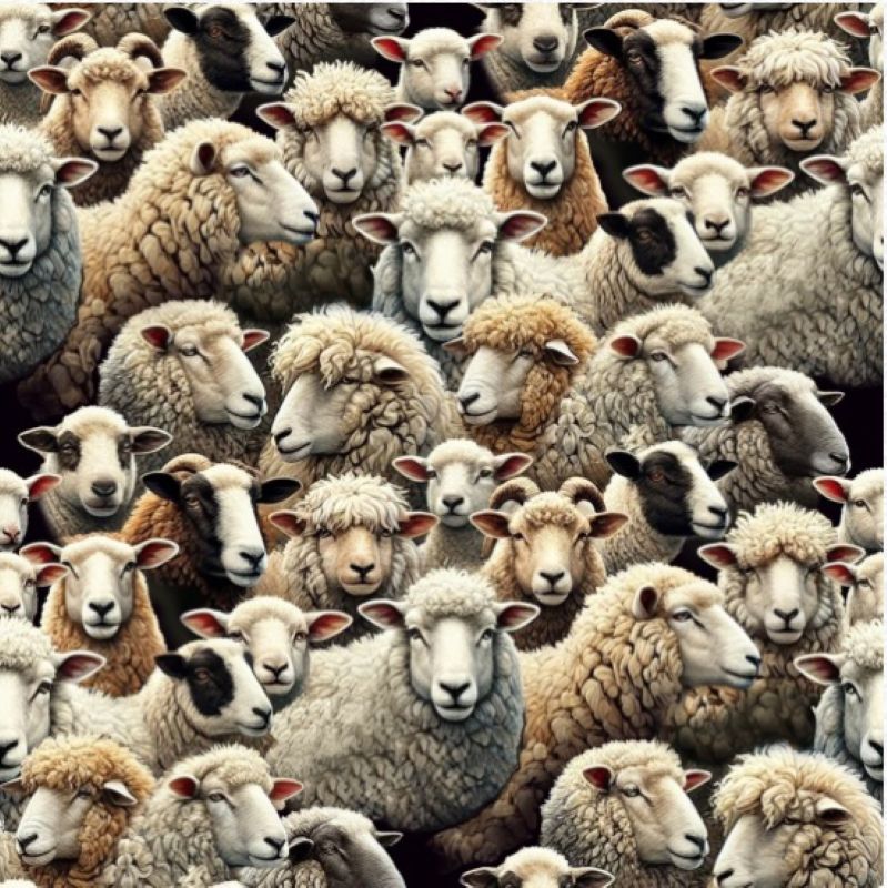 Farmyard per metre, Print: Sheep