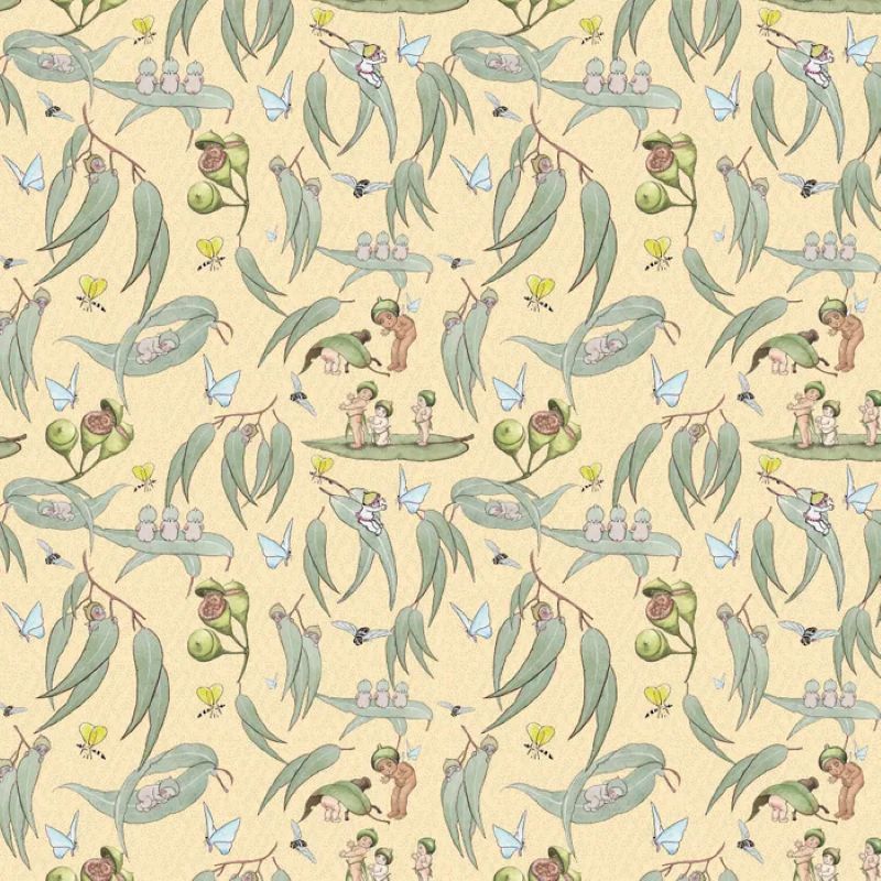 May Gibbs Garden Playtime per metre, Print: Yellow Muslin