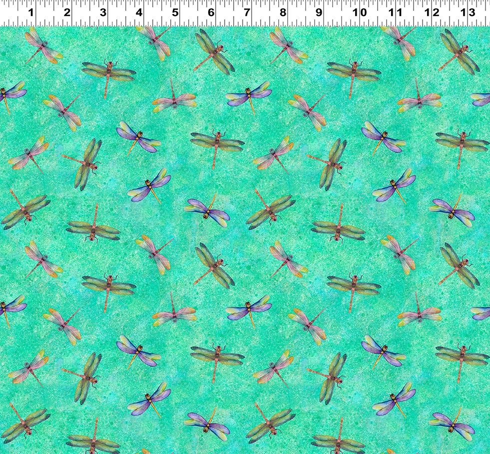 Lily Pond Range by Clothworks, Print: Dragonflies Turquoise 4626-101