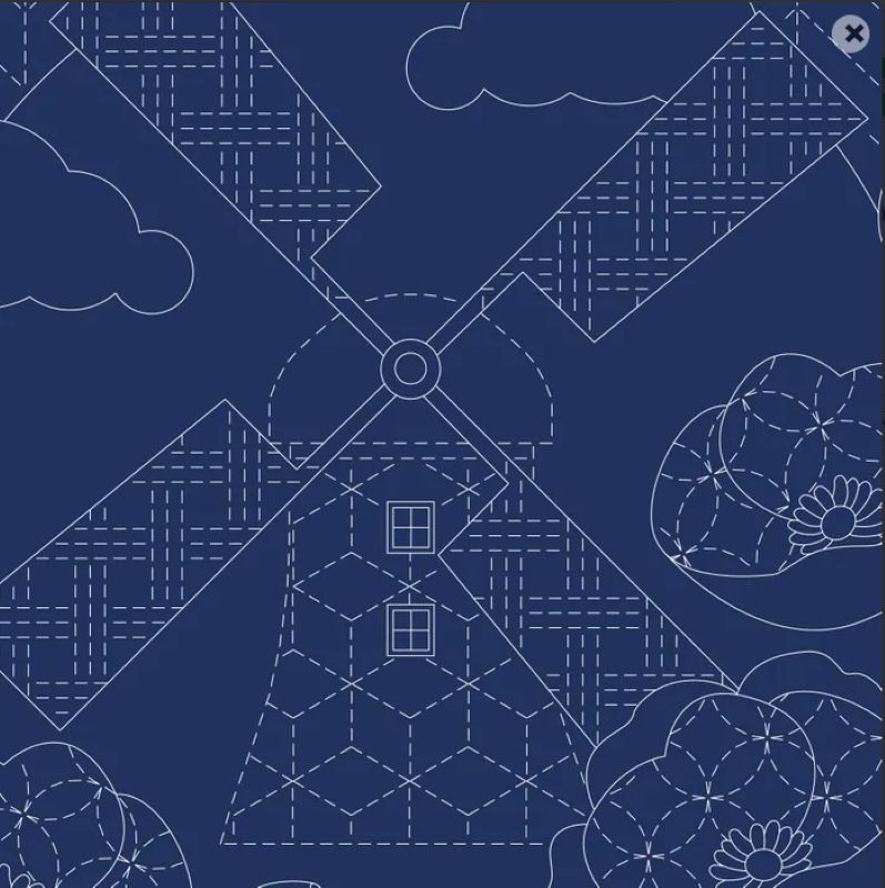 Sashiko Panel - Little Scenes Navy