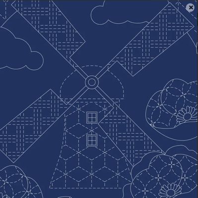 Sashiko Panel - Little Scenes Navy
