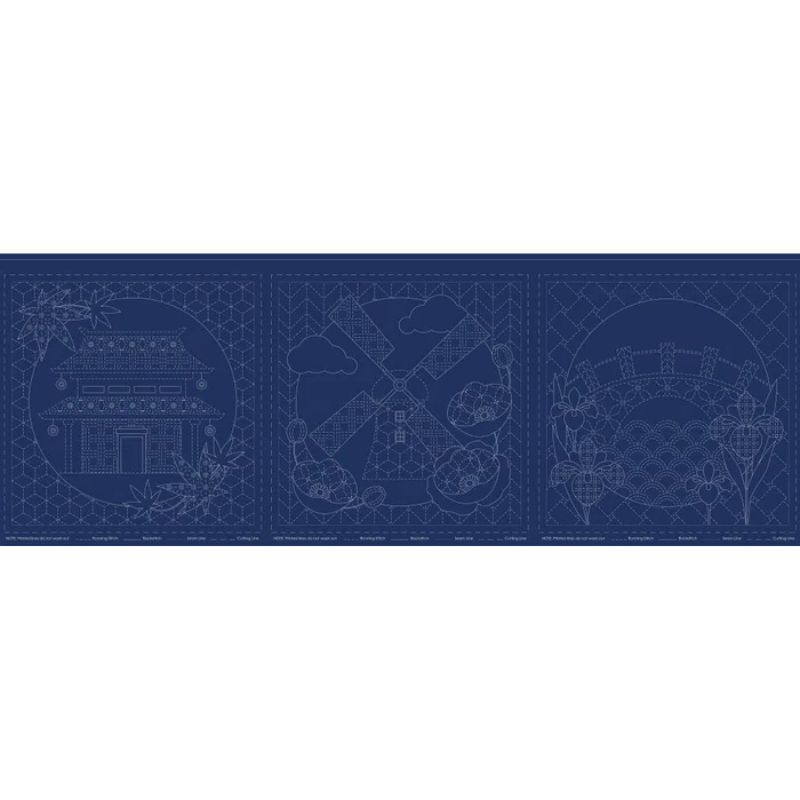 Sashiko Panel - Little Scenes Navy