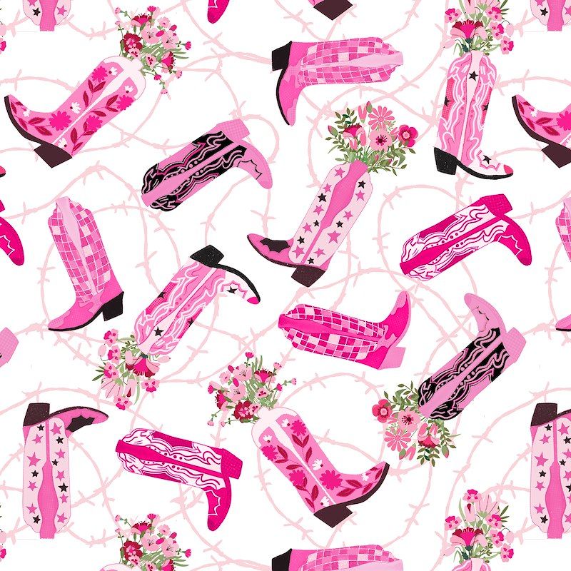 White – Cowgirl Boots &amp; Barbed Wire - per metre