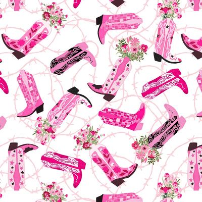 White – Cowgirl Boots &amp; Barbed Wire - per metre