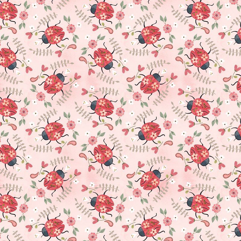 Lady Bugs - Nature Symphony - Light Pink per metre