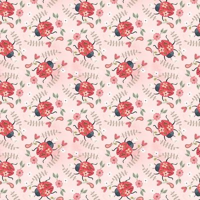 Lady Bugs - Nature Symphony - Light Pink per metre