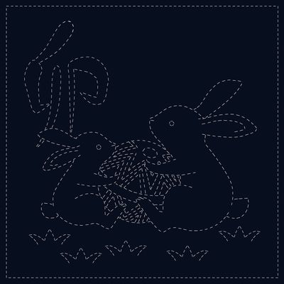 Sashiko Cloth Rabbits - Navy