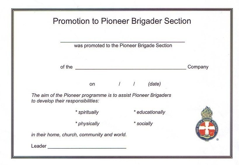 Pioneer Promotion Certificate