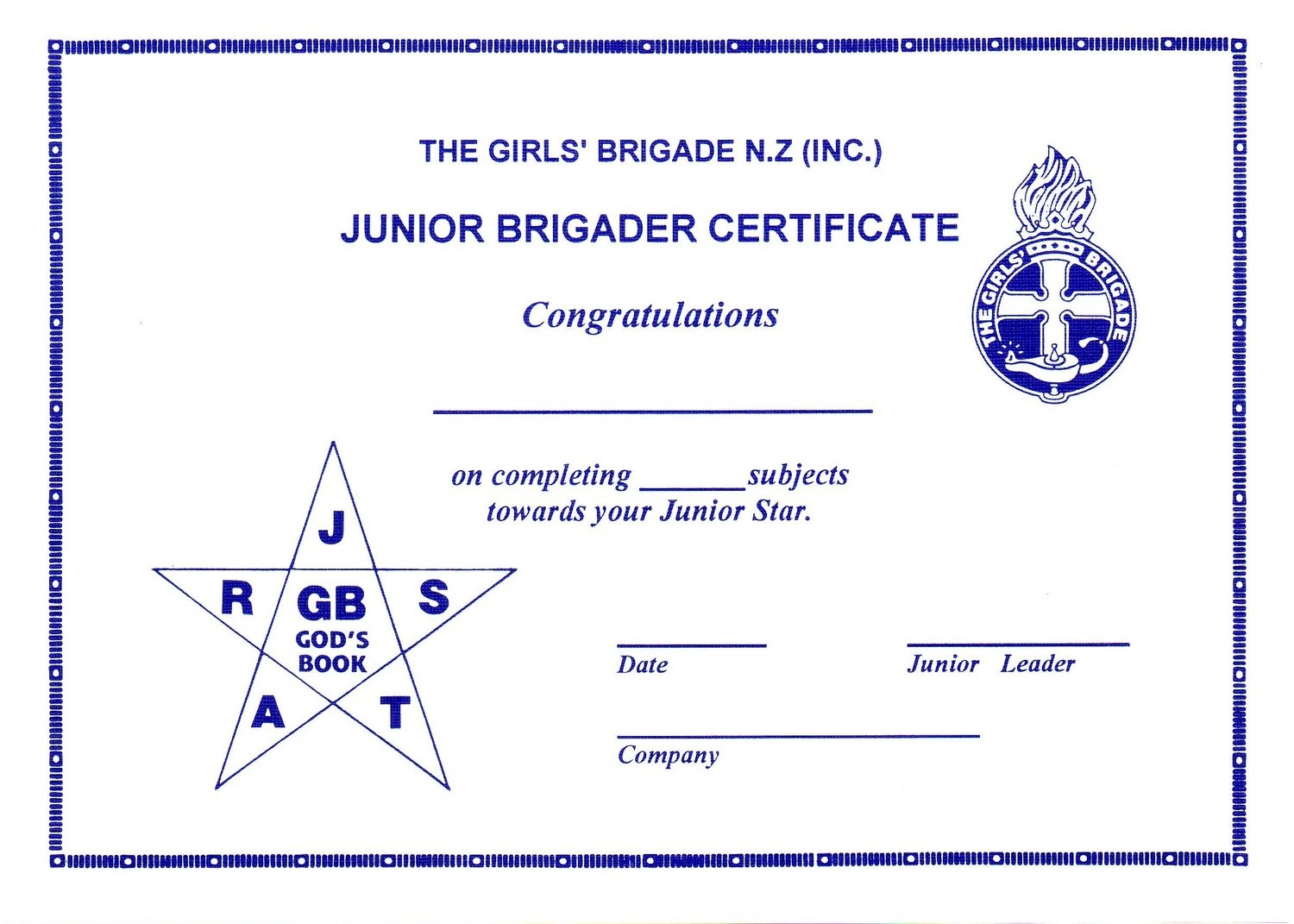 Junior Star certificate