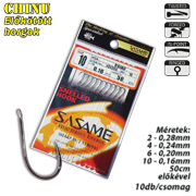 SASAME Chinu lapkás pontyozó, elõkötött horog - 50cm - Nickel - 10db/csomag