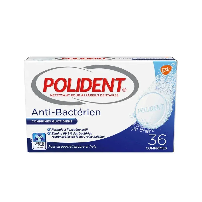 Nettoyant appareils dentaires antibactérien x36 - POLIDENT ( Carton de 24 pièces)
