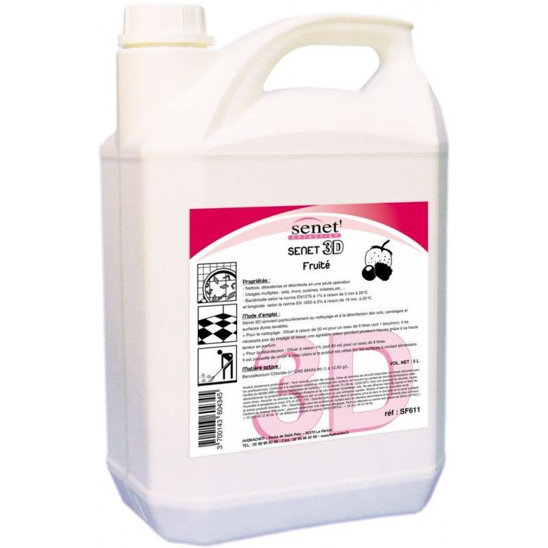 Détergent Surodorant Bactéricide SENET 3D Fraise 5L