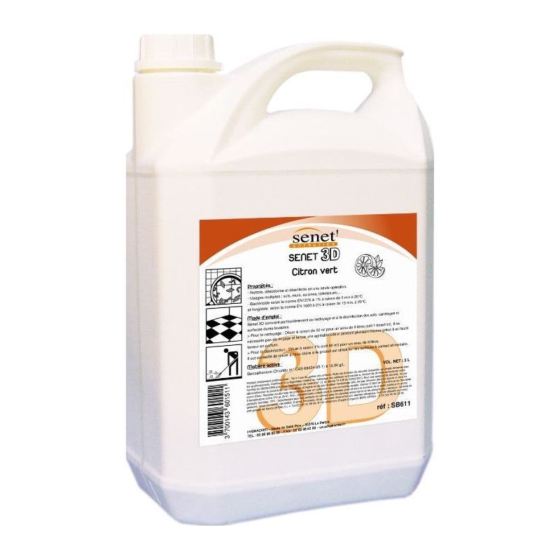 Détergent Surodorant Bactéricide SENET 3D Citron vert 5L