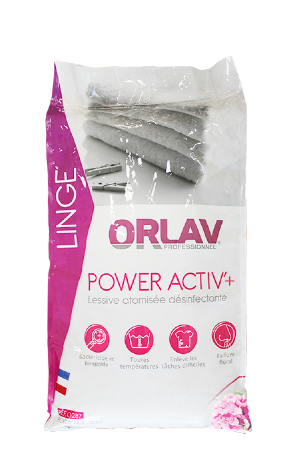 POWER ACTIV’ + est une lessive désinfectante en poudre atomisée destinée au lavage et à la désinfection des textiles. Agréablement parfumée.