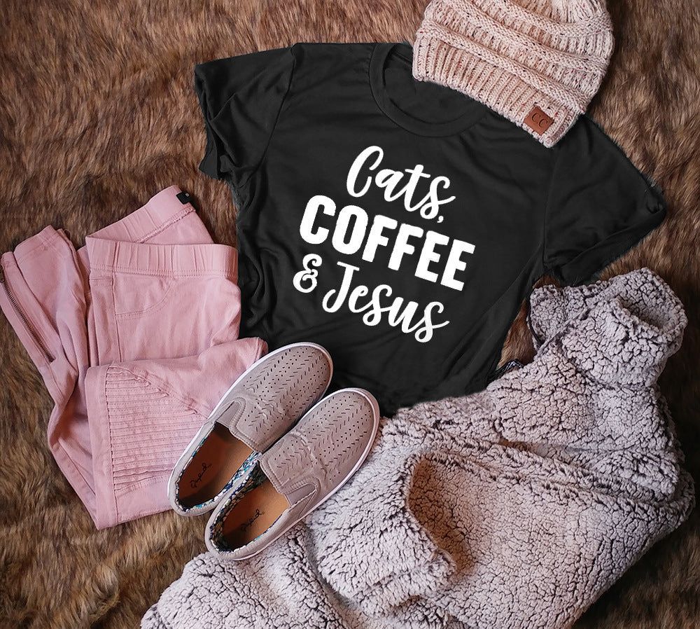 Cats &amp; coffee &amp;Jesus - Cats &amp; Books &amp;Tea Fur Mama T shirt Gift For Cats Lover Dog Mom Shirt - Cats Mom Sweater - Cats Mom Gift -Cats  Lover