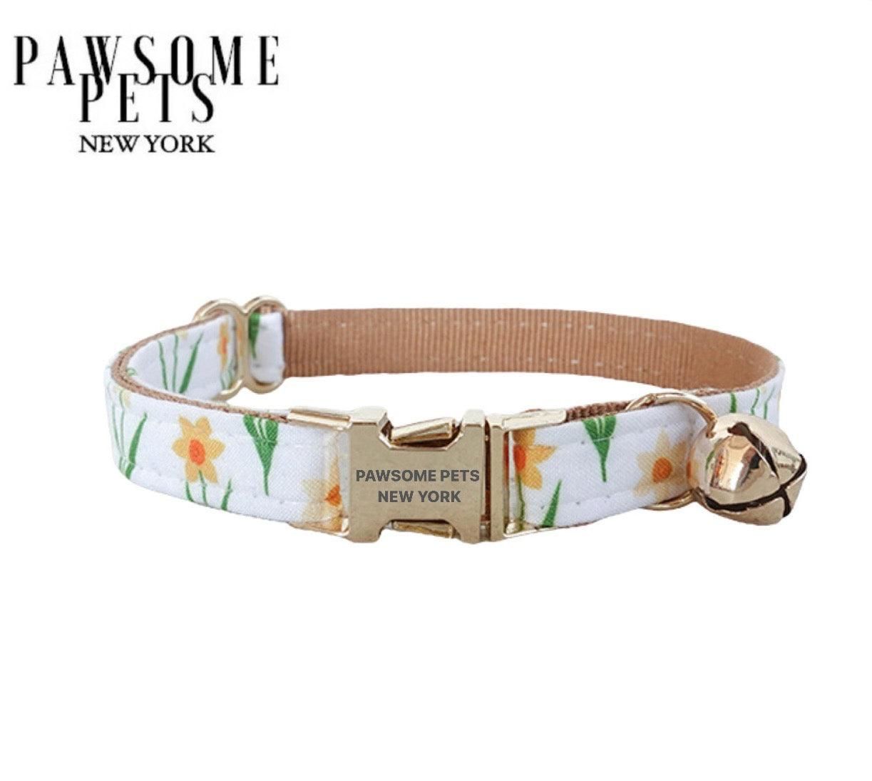 SMALL SIZE DOG &amp; CAT COLLAR - KHAKI FLOWERS