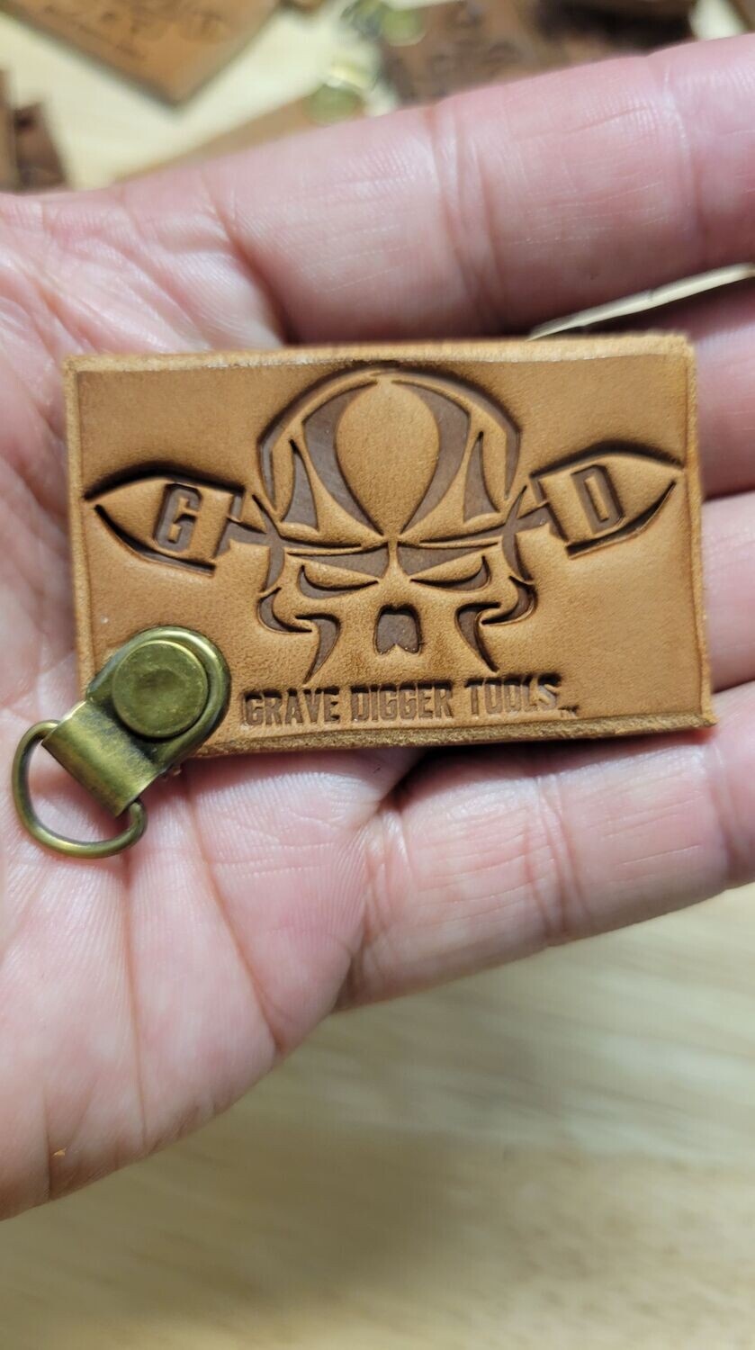 2.25" x 1.25" Grave Digger Tools Custom Leather Keychains