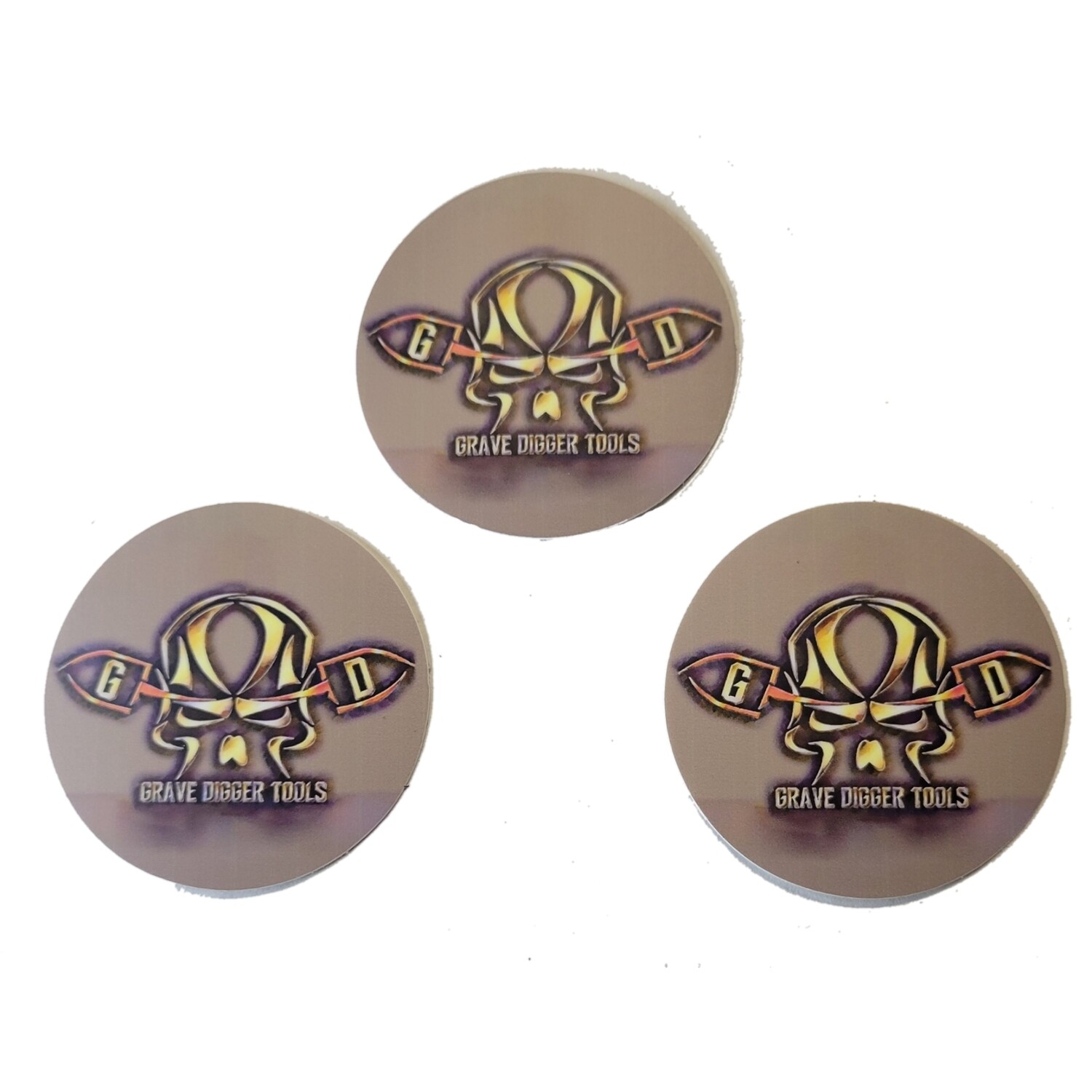3 Grave Digger Tools 2" round vinyl stickers