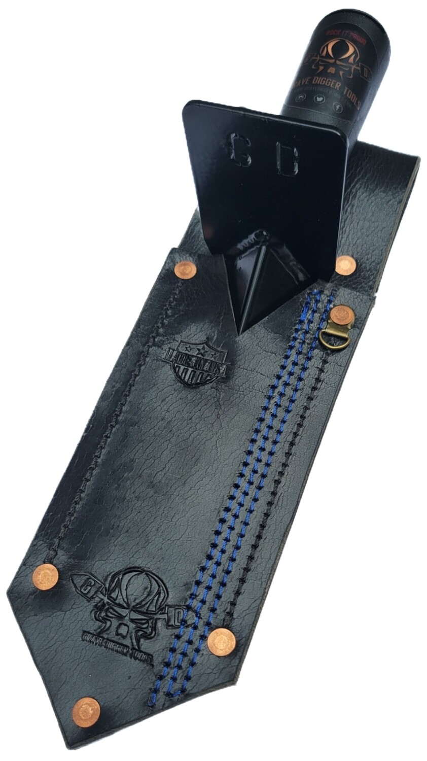 Custom Black, Blue Stripe, Water Buffalo Leather Sheath With or Without Pinpointer Loop