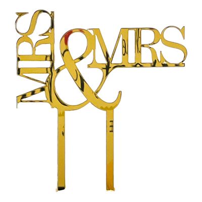 MRS &amp; MRS Cake Topper Gold