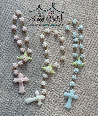Mini Rosary Limited Edition (Cold Porcelain) Just pick your color: Pink, White or Light Blue