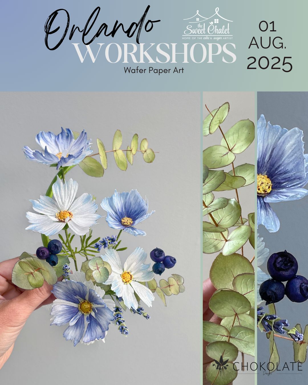 Day #1 Wafer Paper Master Class - Cosmos, Eucalyptus &amp; Blueberries on Friday August 1st 2025