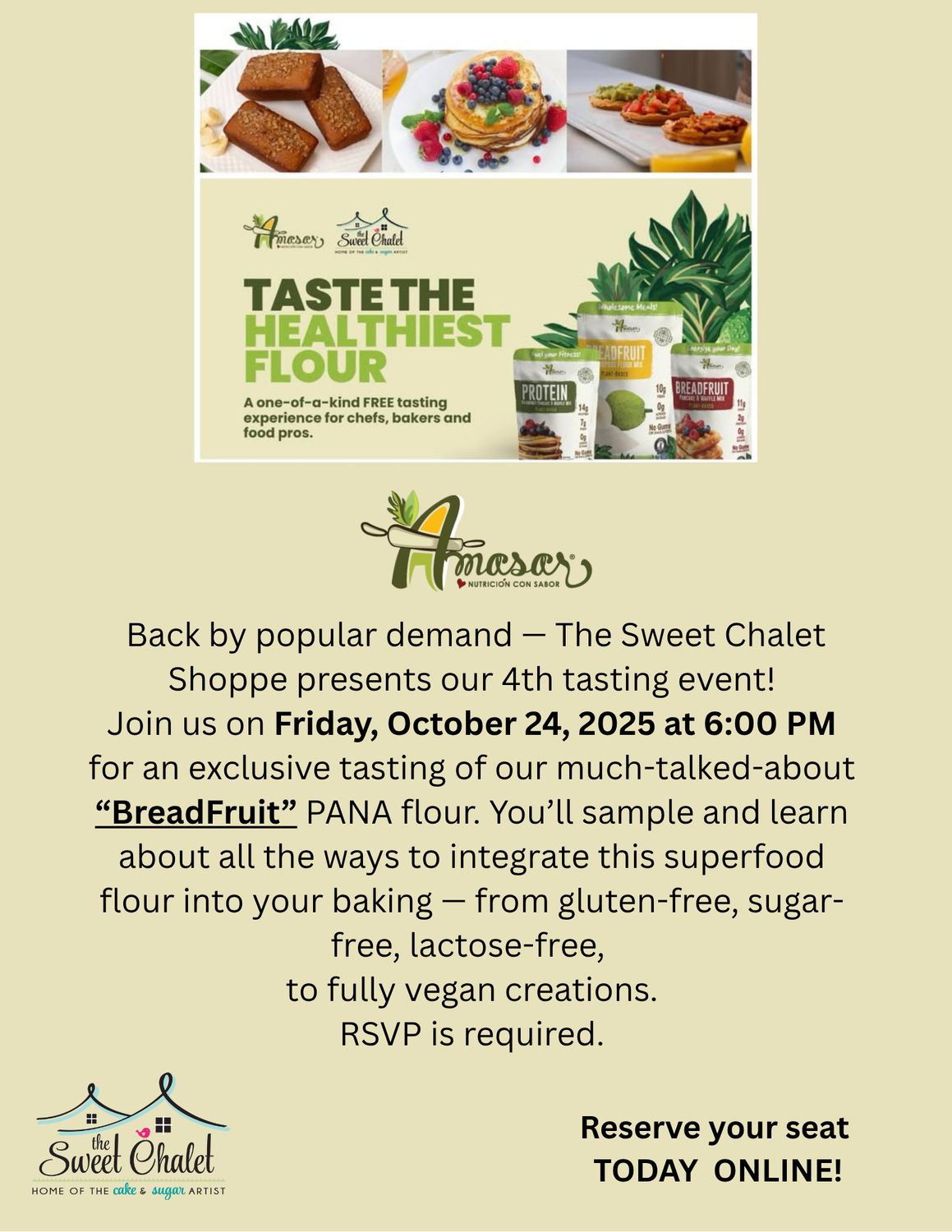 Lets taste tapas with &quot;Pana&quot;/Breadfruit! Join us to Taste the HEALTHIEST Flour in a variety of recipes prep just for you in mind! NEW SESSION on FRIDAY Oct 24 at  6:00 PM Only $5 pp RSVP