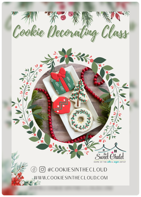 First Holiday Cookie Class at TSCS with cookier Nicole Gentry from Cookies in the Cloud!  Saturday Dec. 13 at 11:00AM All Inclusive!!