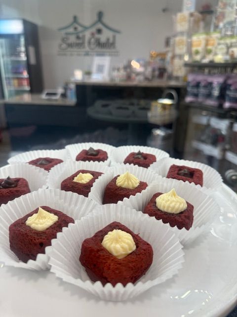 RED Velvet MINI treats covert with our delicious dairy free Cream Cheese Buttercream! you can "TEST" two new products at once! Available today!