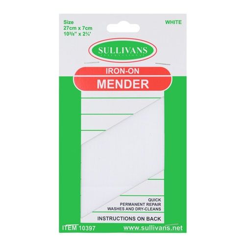 Iron on Menders, name: Sullivans 27 x 7cm White