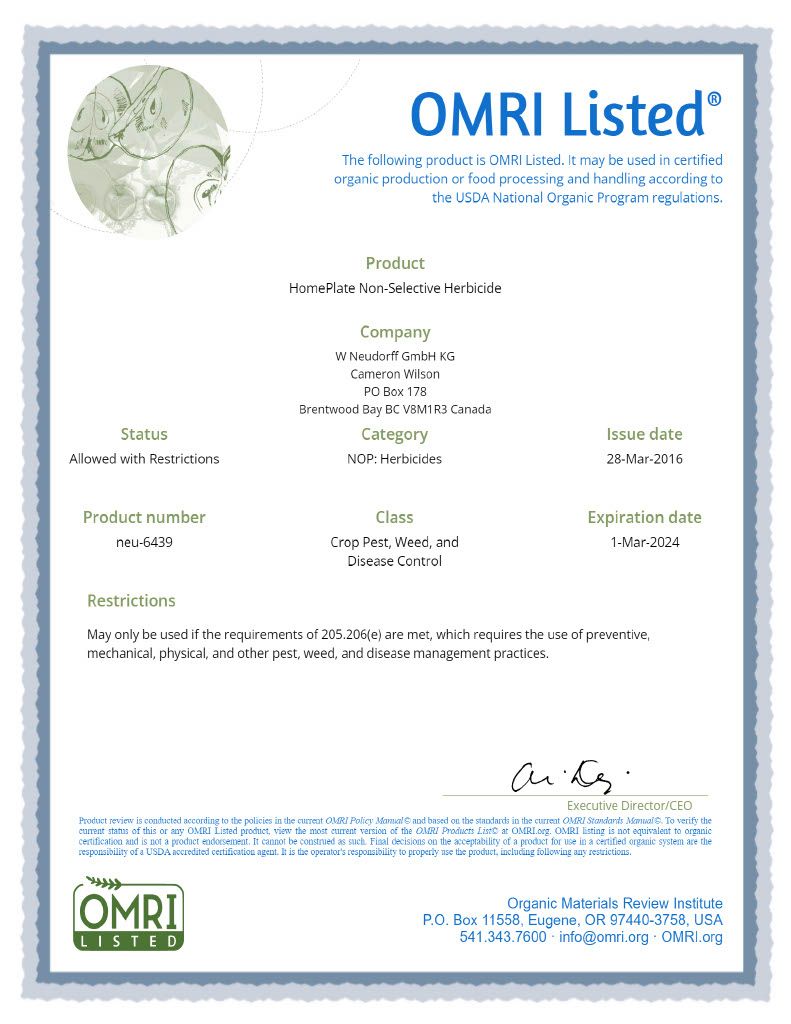 Homeplate OMRI Herbicide