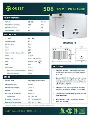 Quest 506 A2L 277V Dehumidifier