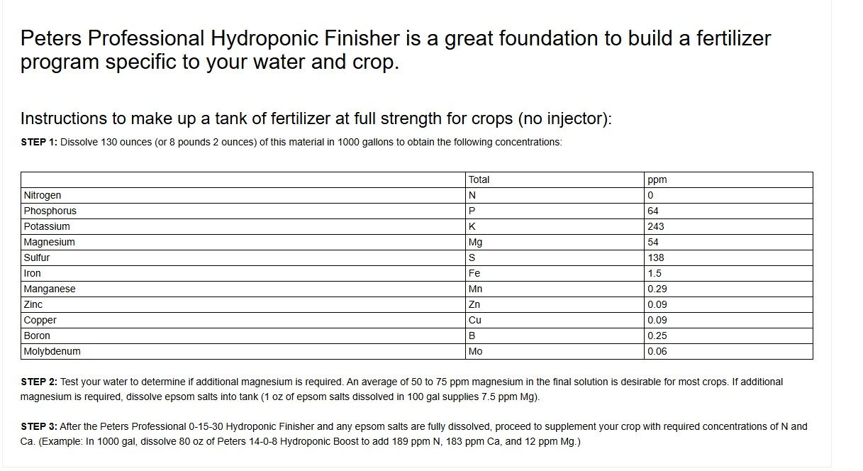 Hydroponic Finisher 0-15-30 (Peter's Professional)