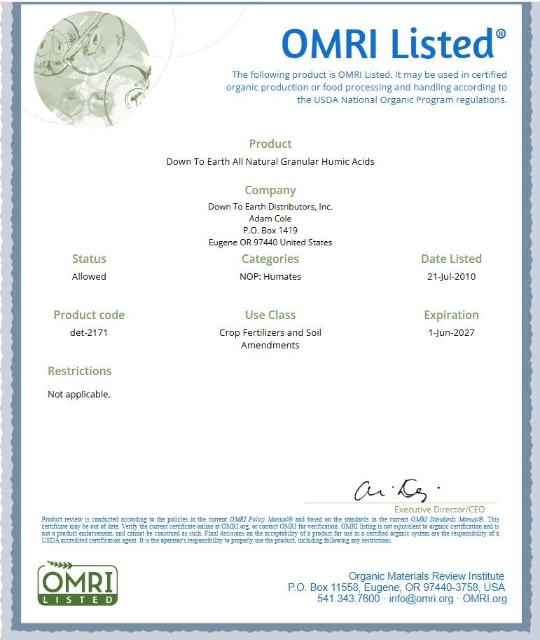Granular Humic Acids (Down to Earth)