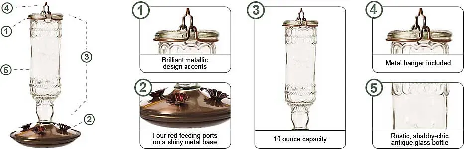 Perky-Pet® Antique Bottle Glass Hummingbird Feeder