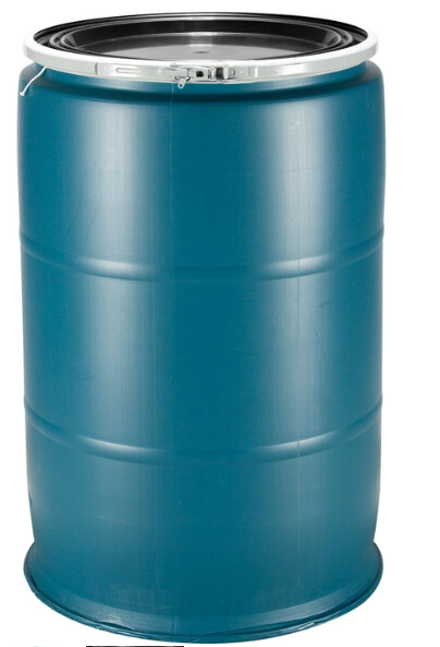 Plastic Barrel with Lid - 55 Gallon, Open Top, Blue