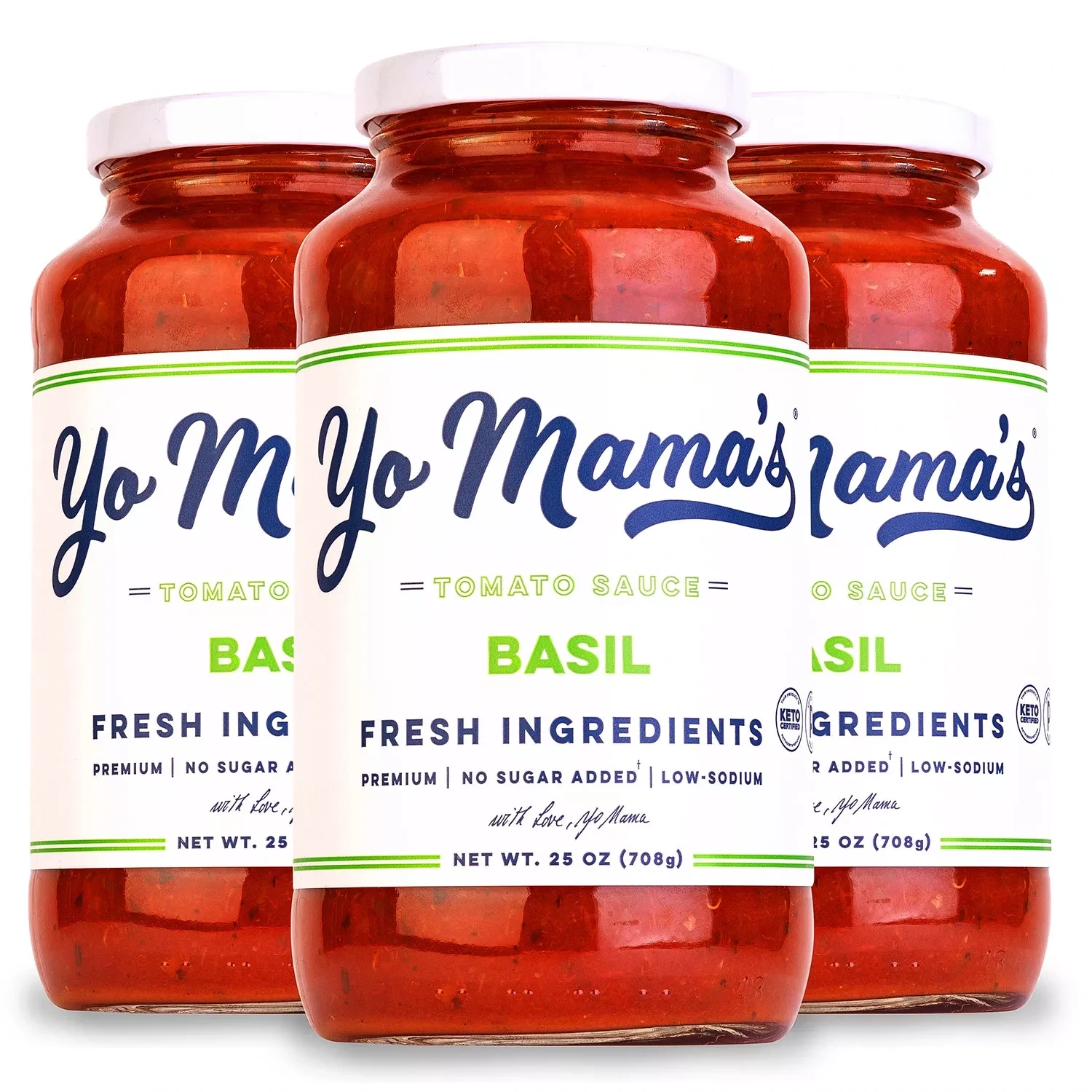 Yo Mama&#39;s Foods Low-Sodium Pasta Sauce, Tomato Basil 25 oz., 3 pk.