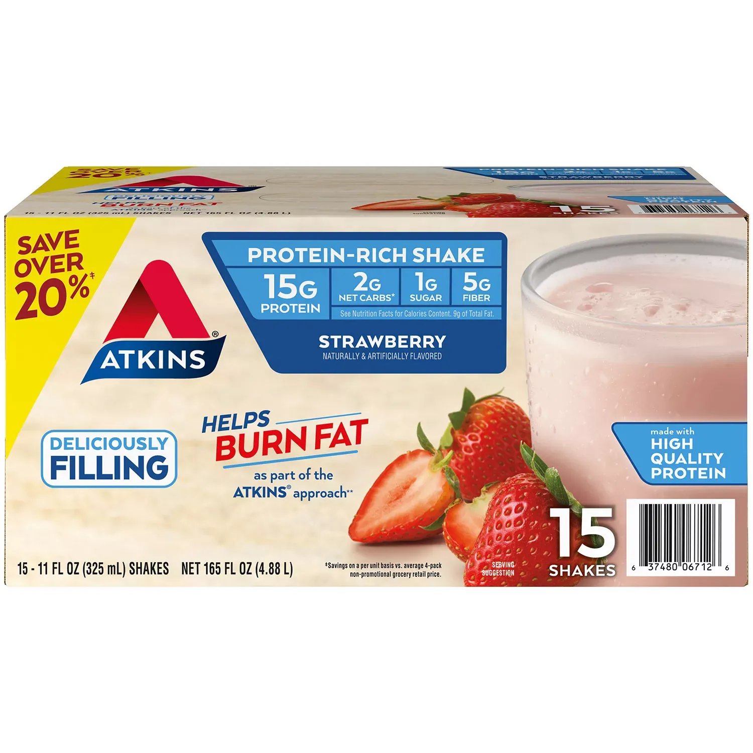 Atkins 15g Keto Protein Shake, Strawberry 11 fl. oz. 15 pk.
