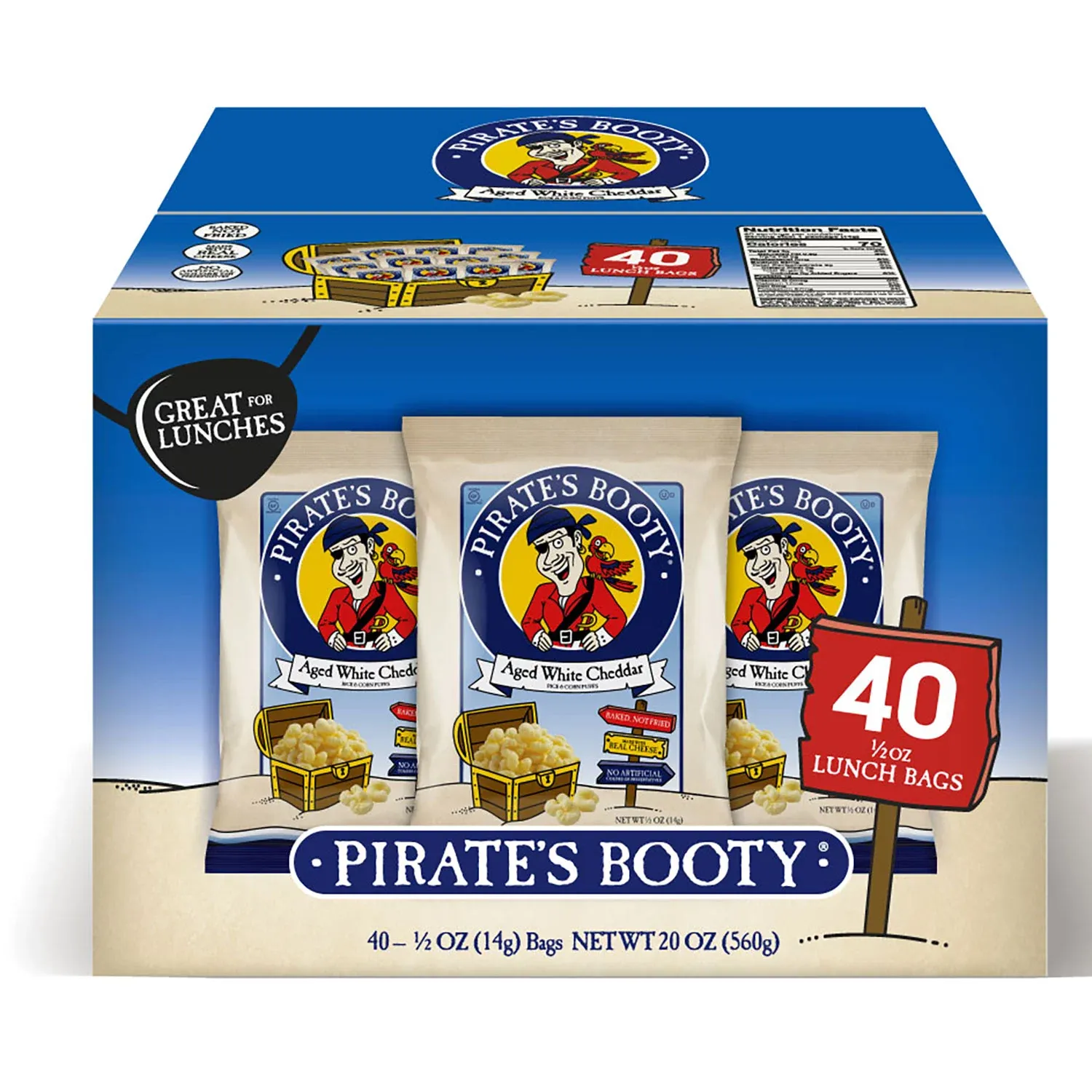 Pirate&#39;s Booty Aged White Cheddar Puffs 0.5 oz., 40 pk.