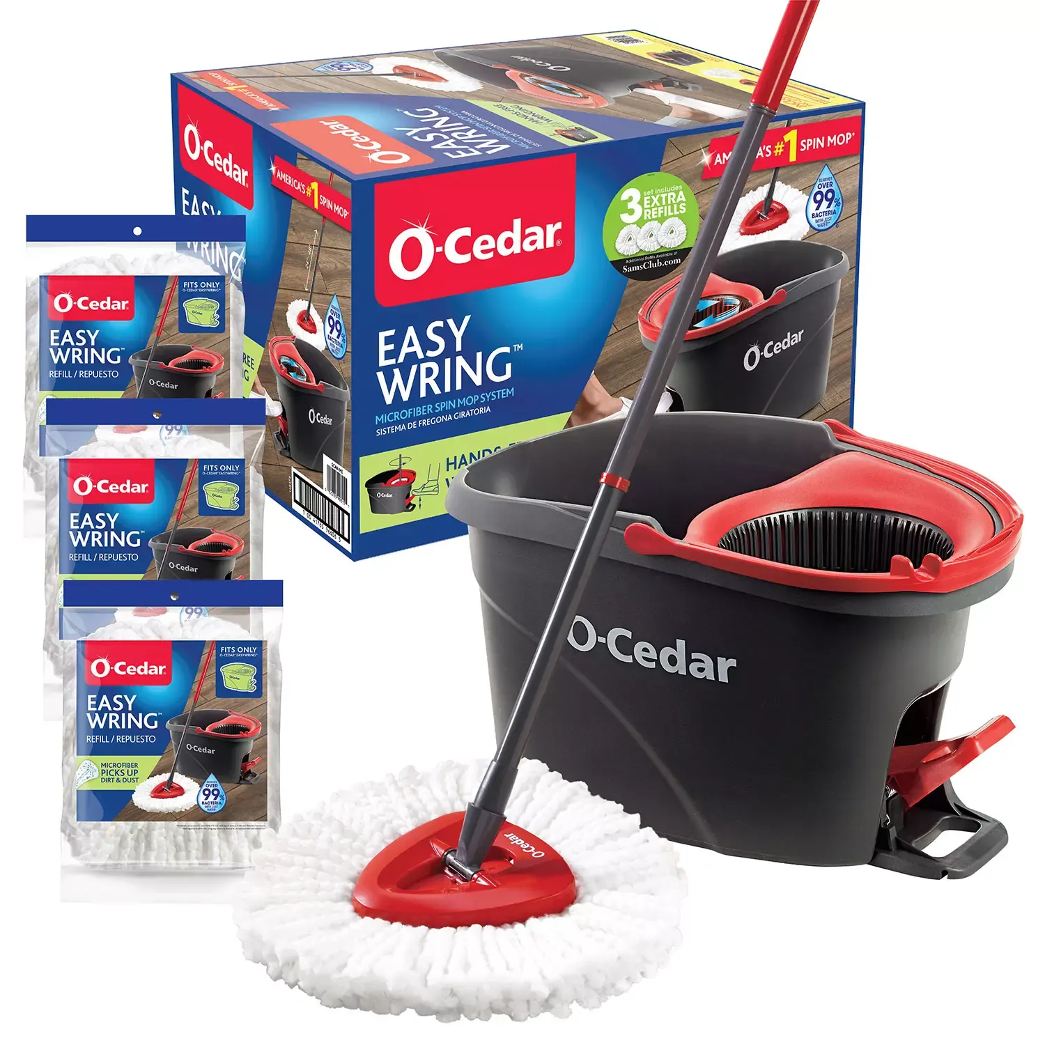 O-Cedar EasyWring Spin Mop &amp; Bucket System with 3 Extra Refills