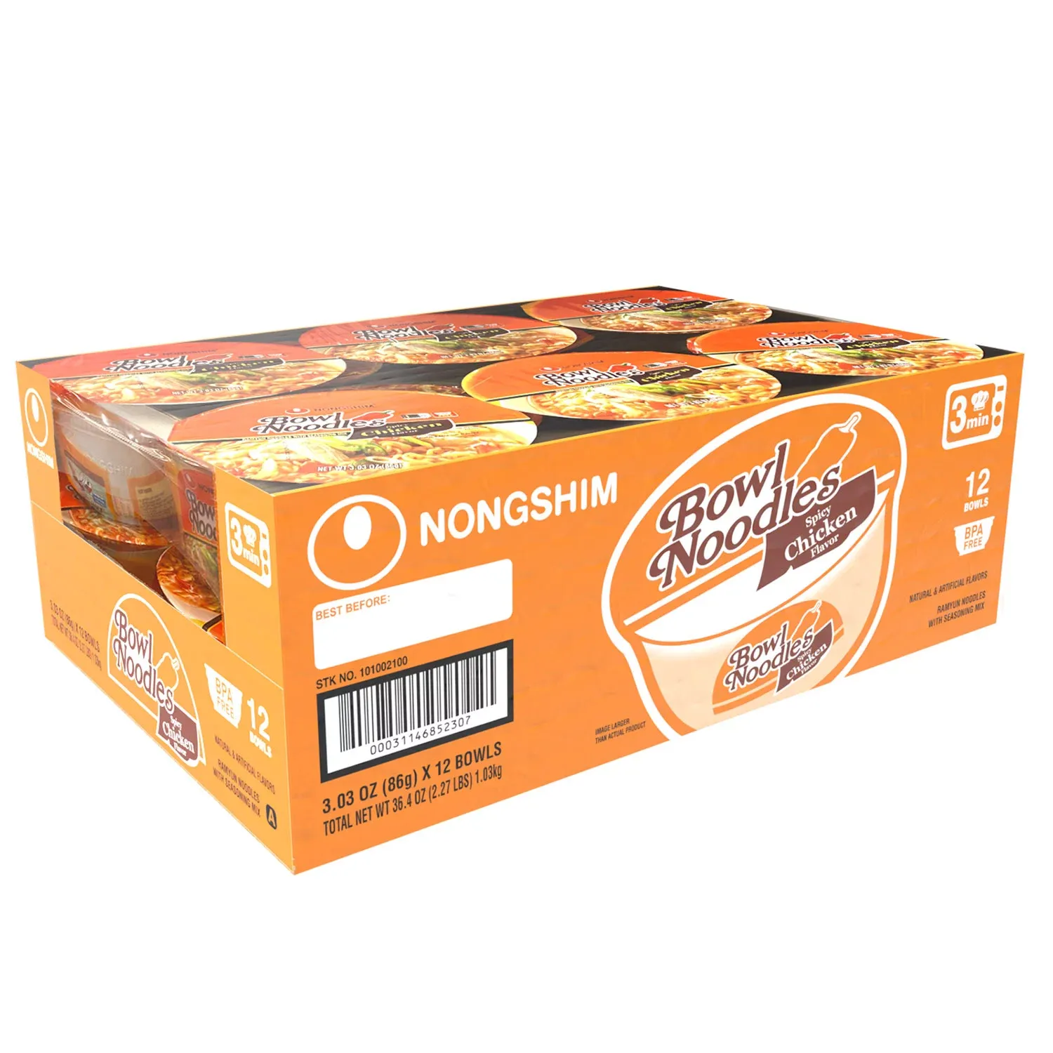 Nongshim Spicy Chicken Ramen Noodle Soup Bowl (3.03 oz., 12 ct.)
