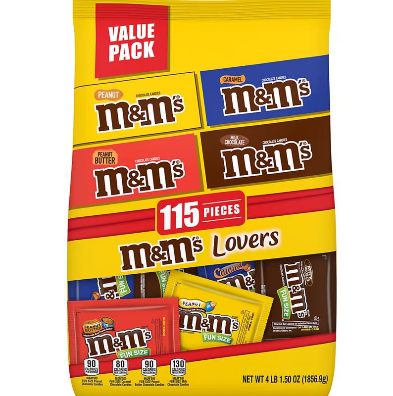 M&amp;M&#39;s Chocolate Candy Fun Size Bulk Variety Pack With Milk Chocolate &amp; Peanut, 115 ct.