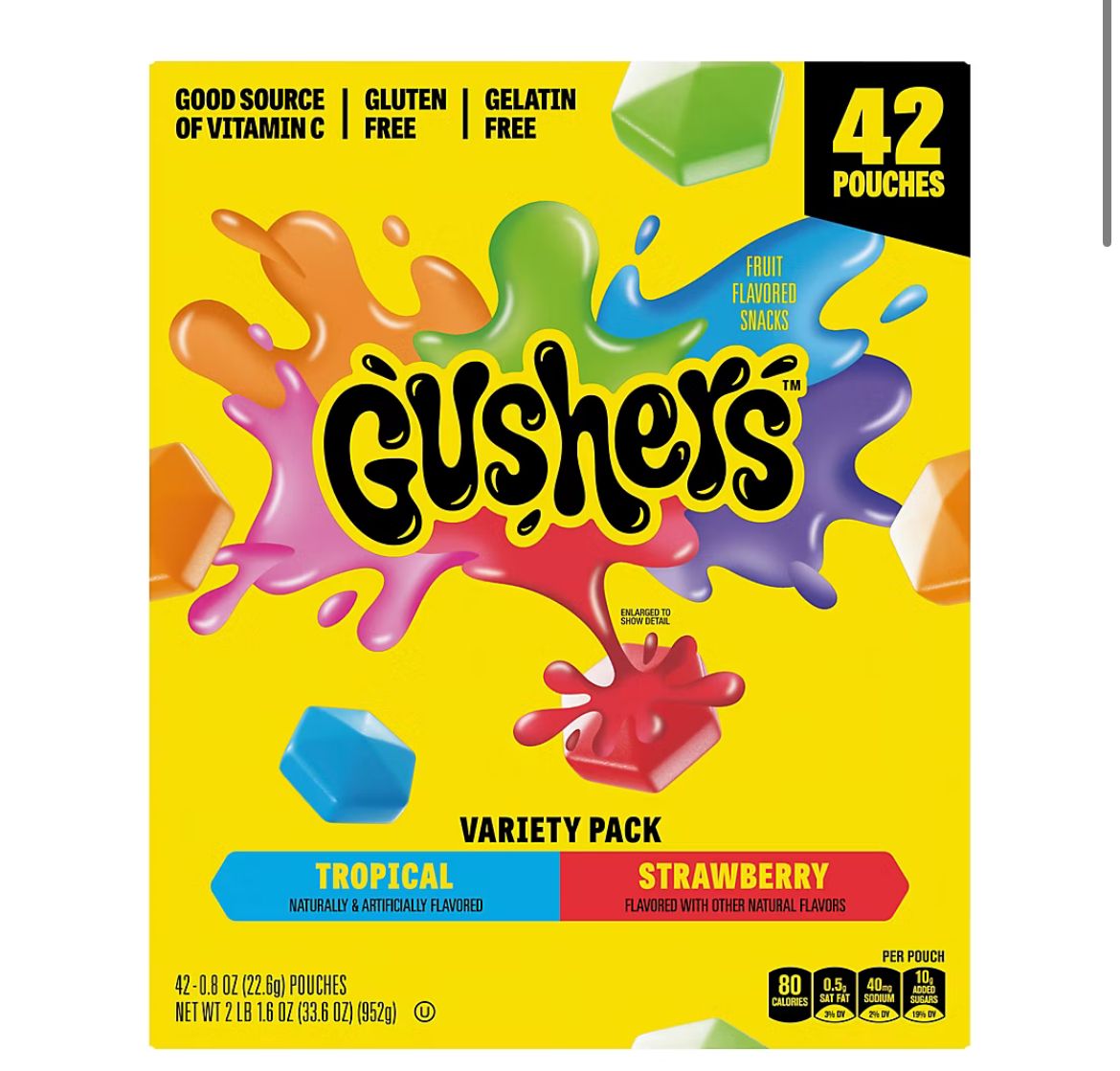 Gushers Strawberry Splash and Tropical Flavor Fruit Snacks, 42 ct.